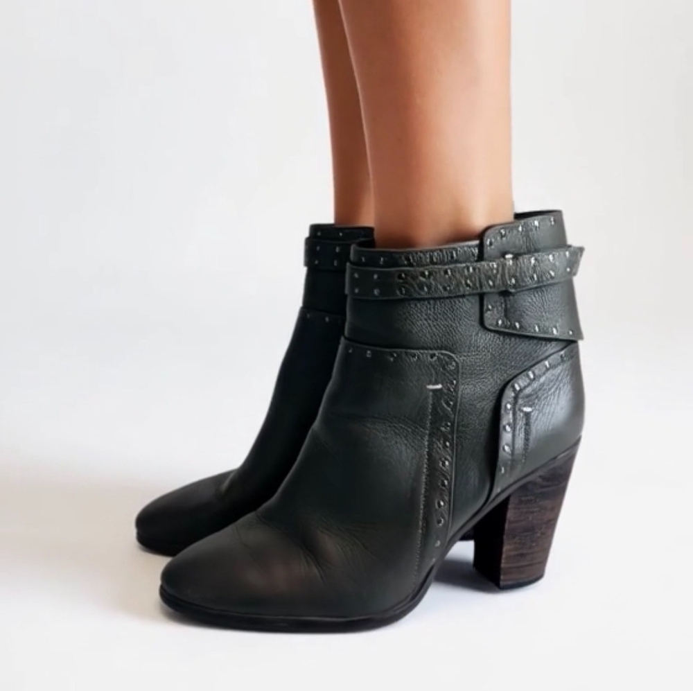 Vince Camuto Grey Leather Studded Ankle Booties Heeled Women’s Size 9M